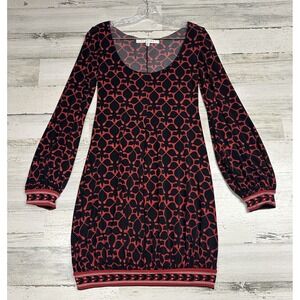 Vintage 90's Studio M Dress Womens Size Small Red Black Retro Y2K Bubble Lng Slv